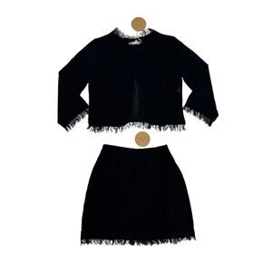 Honey Punch - Frayed Edge Mini Skirt & Long Sleeve Slit Back Top Set in Black